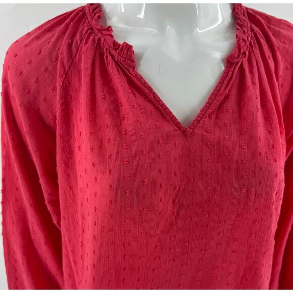 J Crew Peasant Top Size Small Novelty Artist Red Swiss Dot Shirred Cotton - Picture 2 of 7